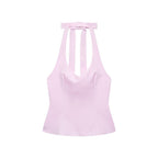 Women Clothing Women Bow Hanging Collar Backless Top Small