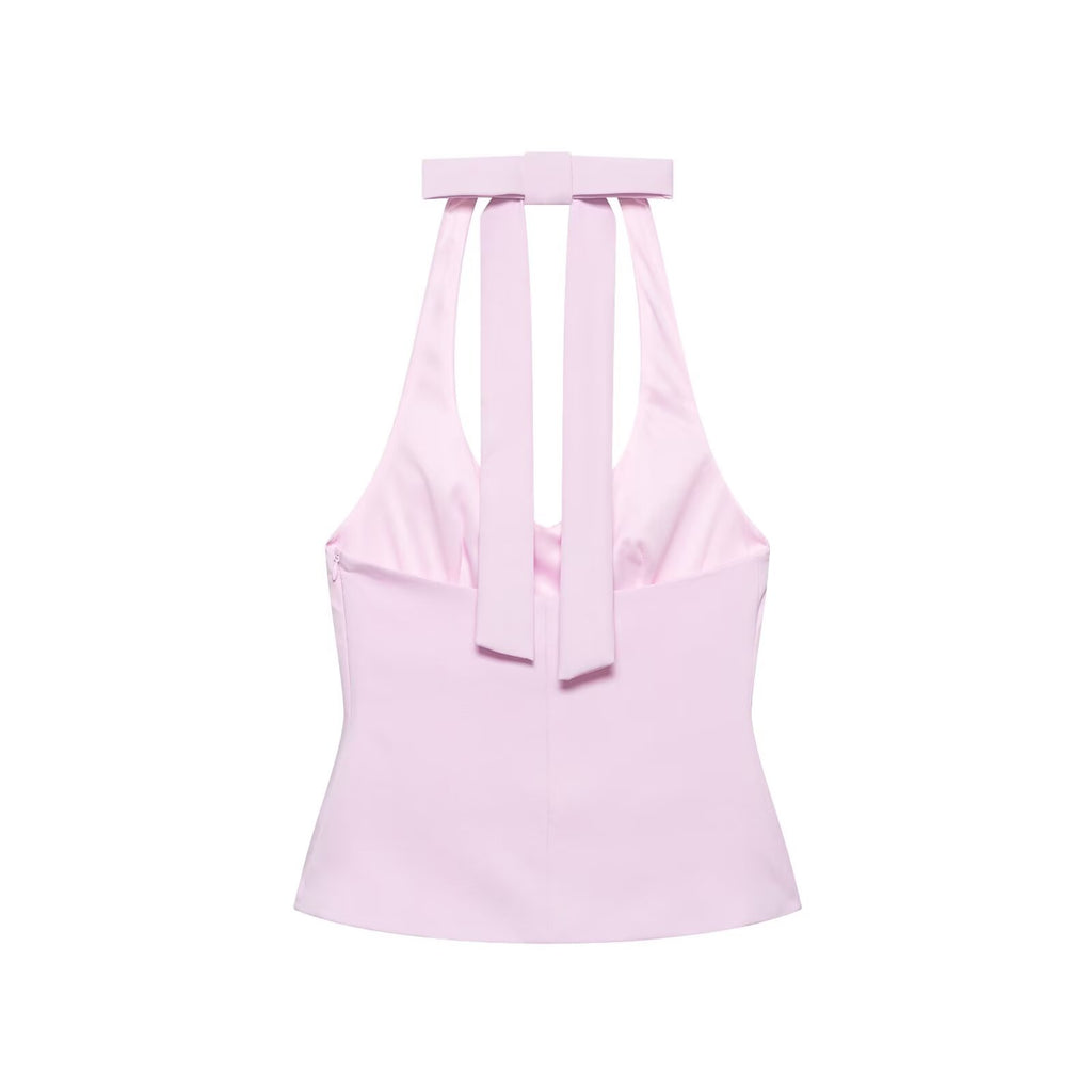 Women Clothing Women Bow Hanging Collar Backless Top Small