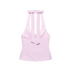 Women Clothing Women Bow Hanging Collar Backless Top Small