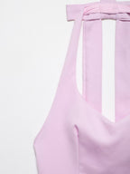 Women Clothing Women Bow Hanging Collar Backless Top Small