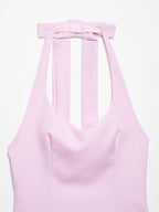 Women Clothing Women Bow Hanging Collar Backless Top Small