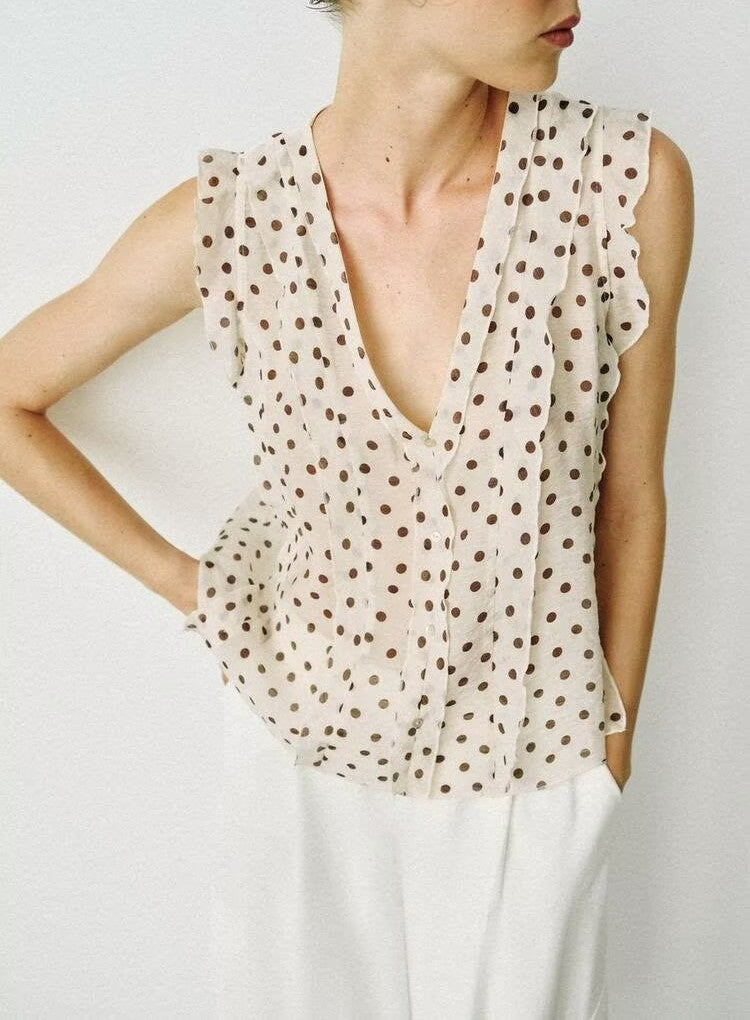 Women Casual Loose All Match Polka Dot Printed Shirt