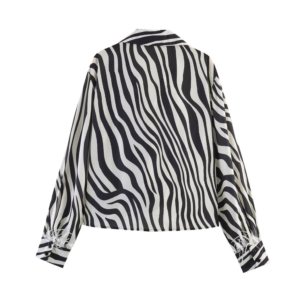 Women Clothing Chic Fashionable Feather Animal Print Shirt