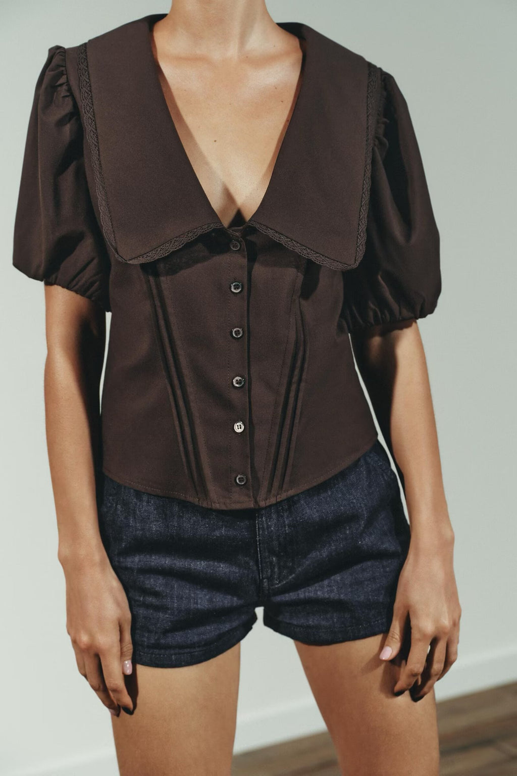 Women Clothing at Puff Sleeve V neck Top