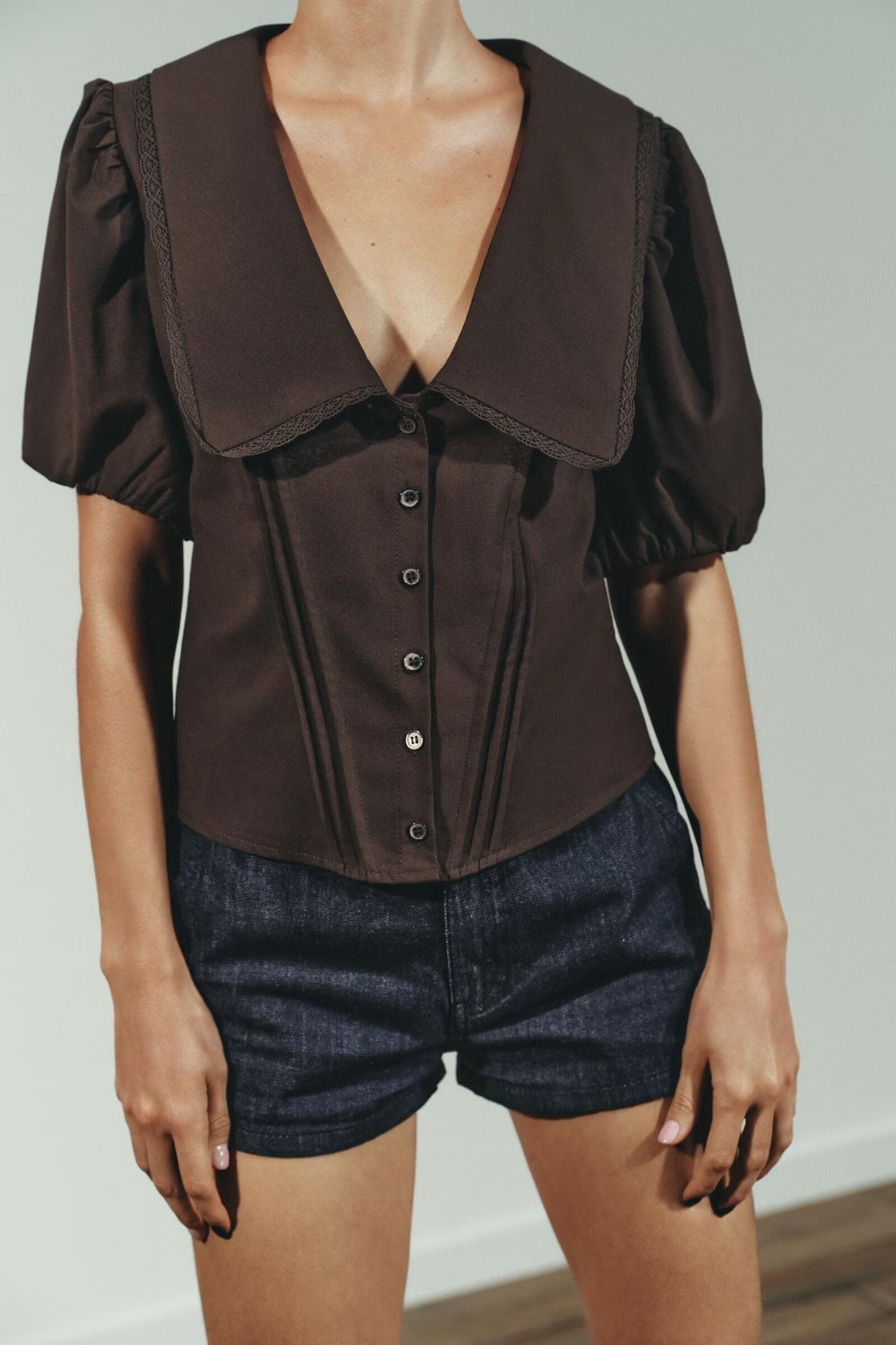 Women Clothing at Puff Sleeve V neck Top