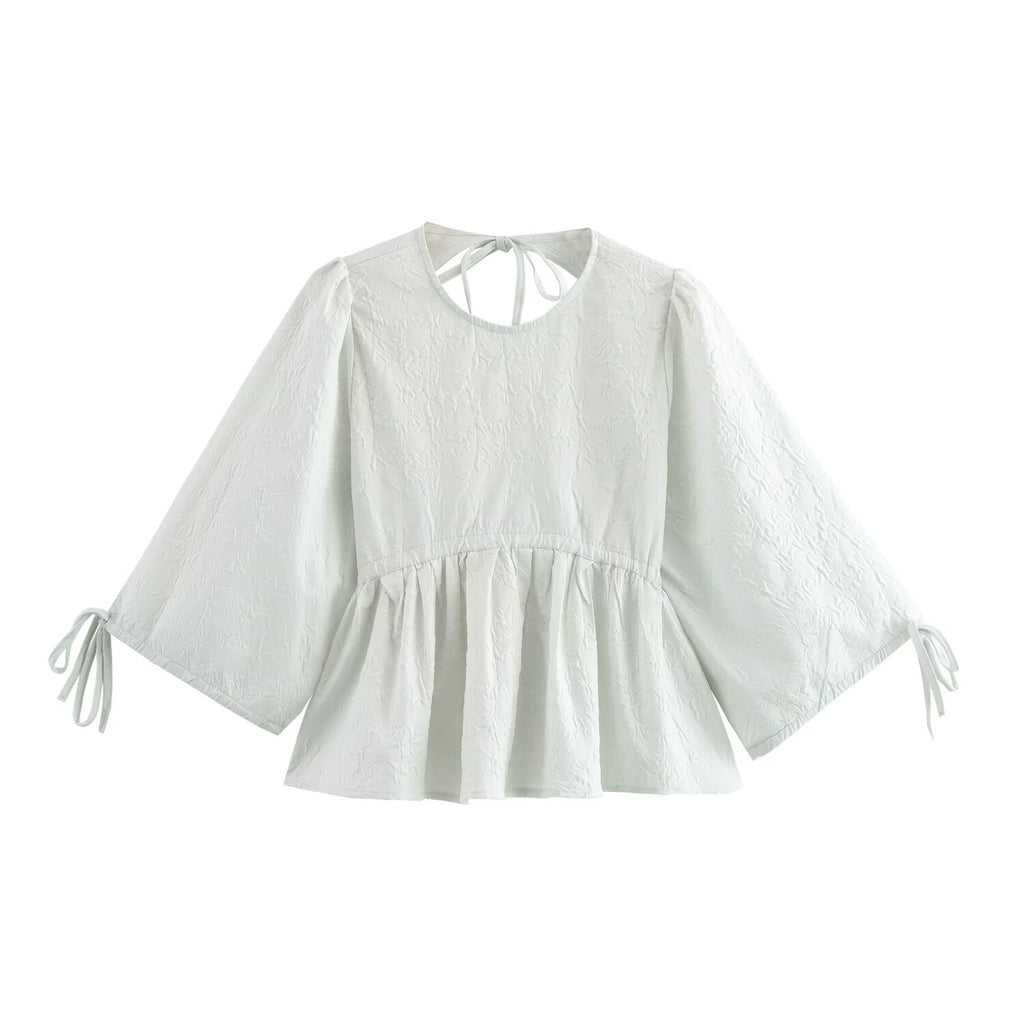 Women Clothing Backless Lace up Shirt Jacquard Skirt