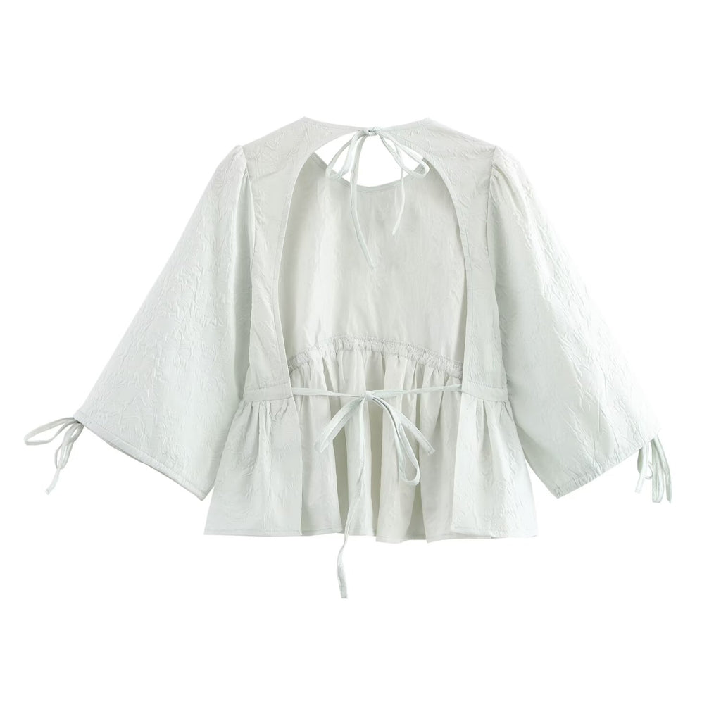 Women Clothing Backless Lace up Shirt Jacquard Skirt
