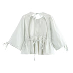 Women Clothing Backless Lace up Shirt Jacquard Skirt