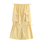 Spring Women Street Short Pocket Shirt Tooling Midi Skirt
