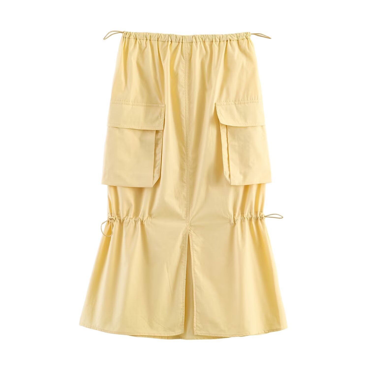 Spring Women Street Short Pocket Shirt Tooling Midi Skirt