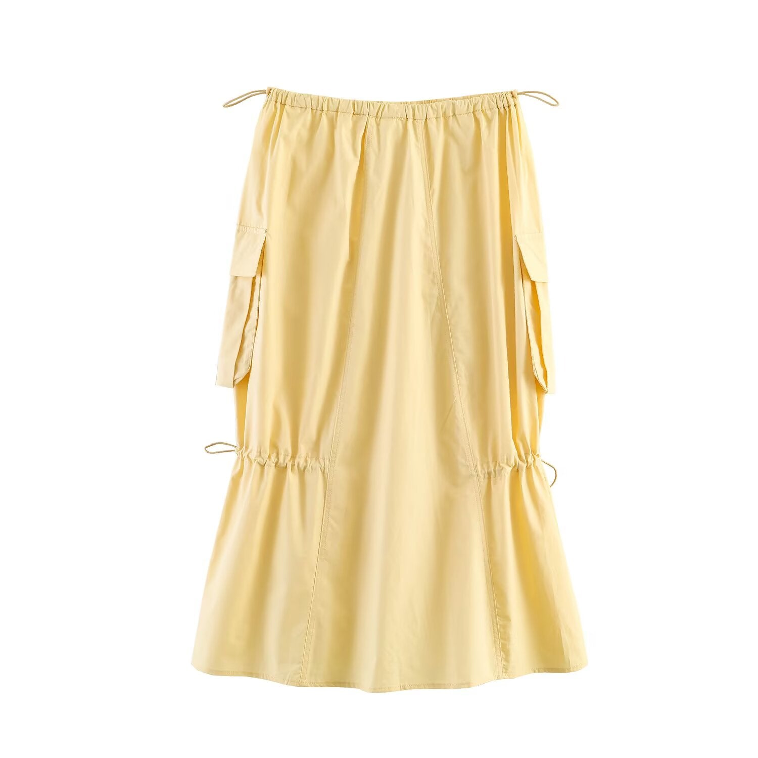 Spring Women Street Short Pocket Shirt Tooling Midi Skirt