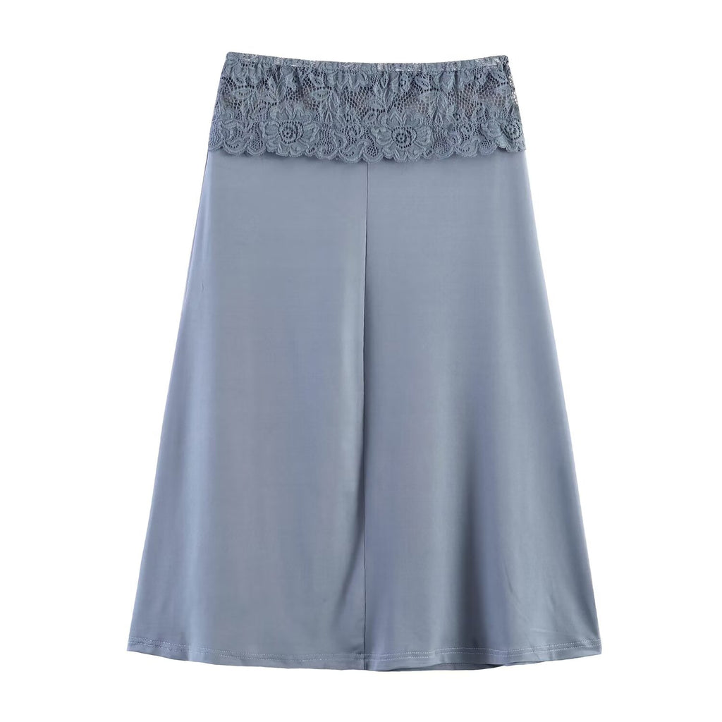 Women Clothing Lace Stitching Midi Skirt