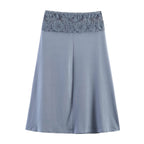 Women Clothing Lace Stitching Midi Skirt