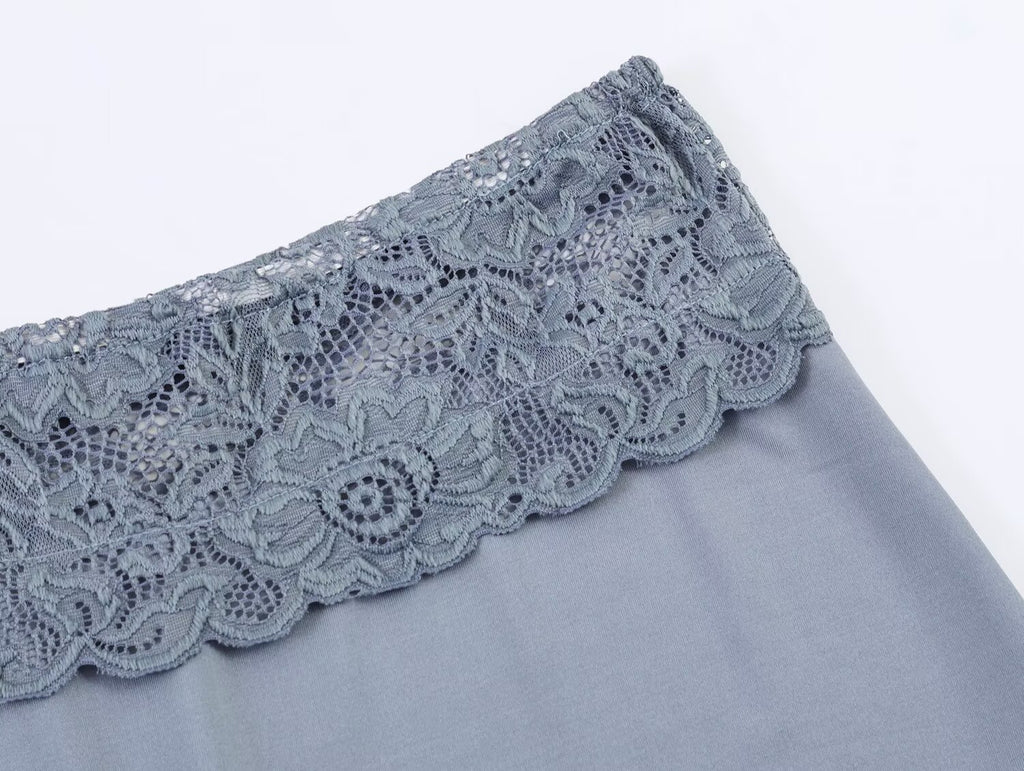 Women Clothing Lace Stitching Midi Skirt