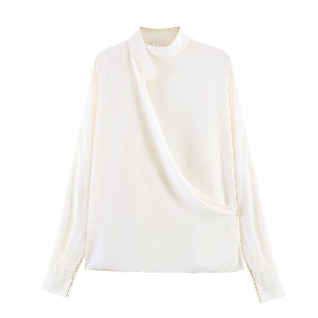 Stand Collar Vertical Oblique Ban Pullover Shirt