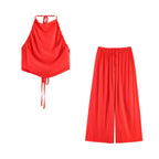 Women Clothing Hanging Collar Top Pant Sets