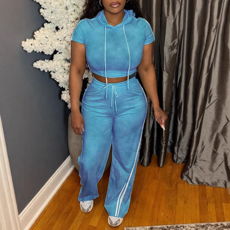Sexy Casual Office Elastic Hooded Washing Craft Two Piece