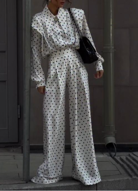 Women Clothing Summer Elegant Polka Dot Printed Top Polka
