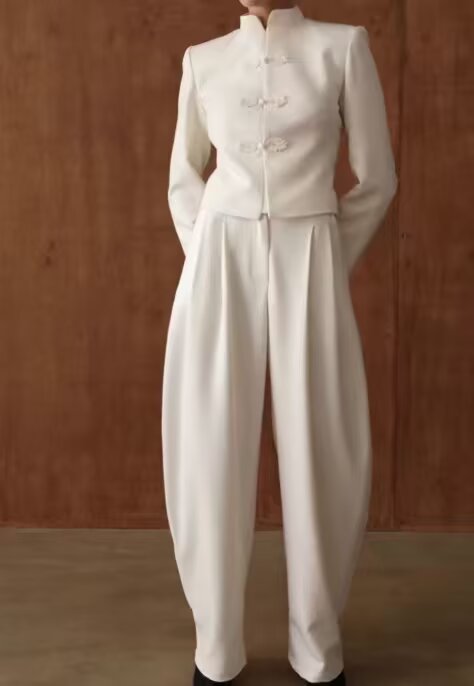 Women Spring Chinese Plate Buckle Decoration Stand Collar