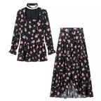 Romantic Floral Square Collar Waist Controlled Long Sleeves