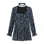 Romantic Floral Square Collar Waist Controlled Long Sleeves