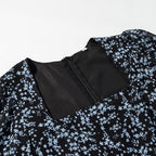 Romantic Floral Square Collar Waist Controlled Long Sleeves