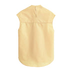 Women Clothing Summer Design White Beige Stand Collar SL Top