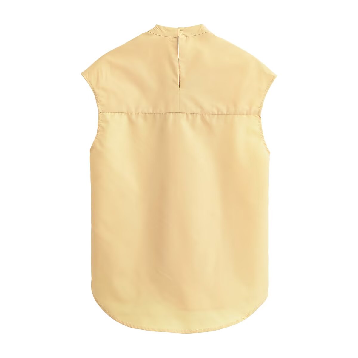 Women Clothing Summer Design White Beige Stand Collar SL Top