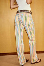 Women Clothing Retro Sweet Sexy Color Wide Leg Pants Vertical Stripes