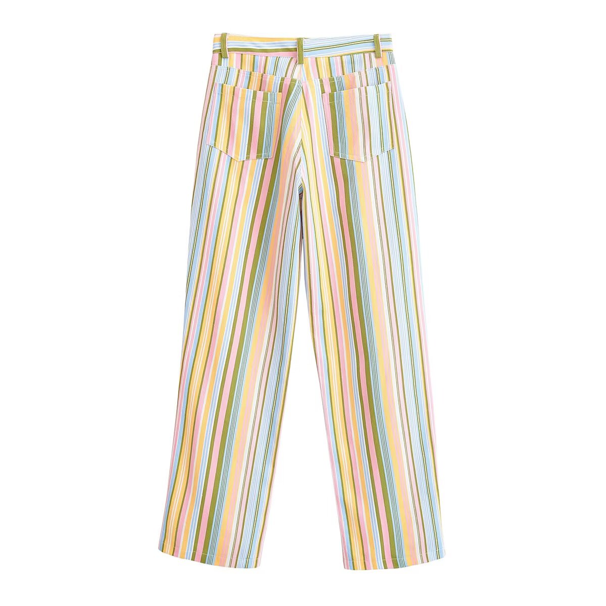 Women Clothing Retro Sweet Sexy Color Wide Leg Pants Vertical Stripes