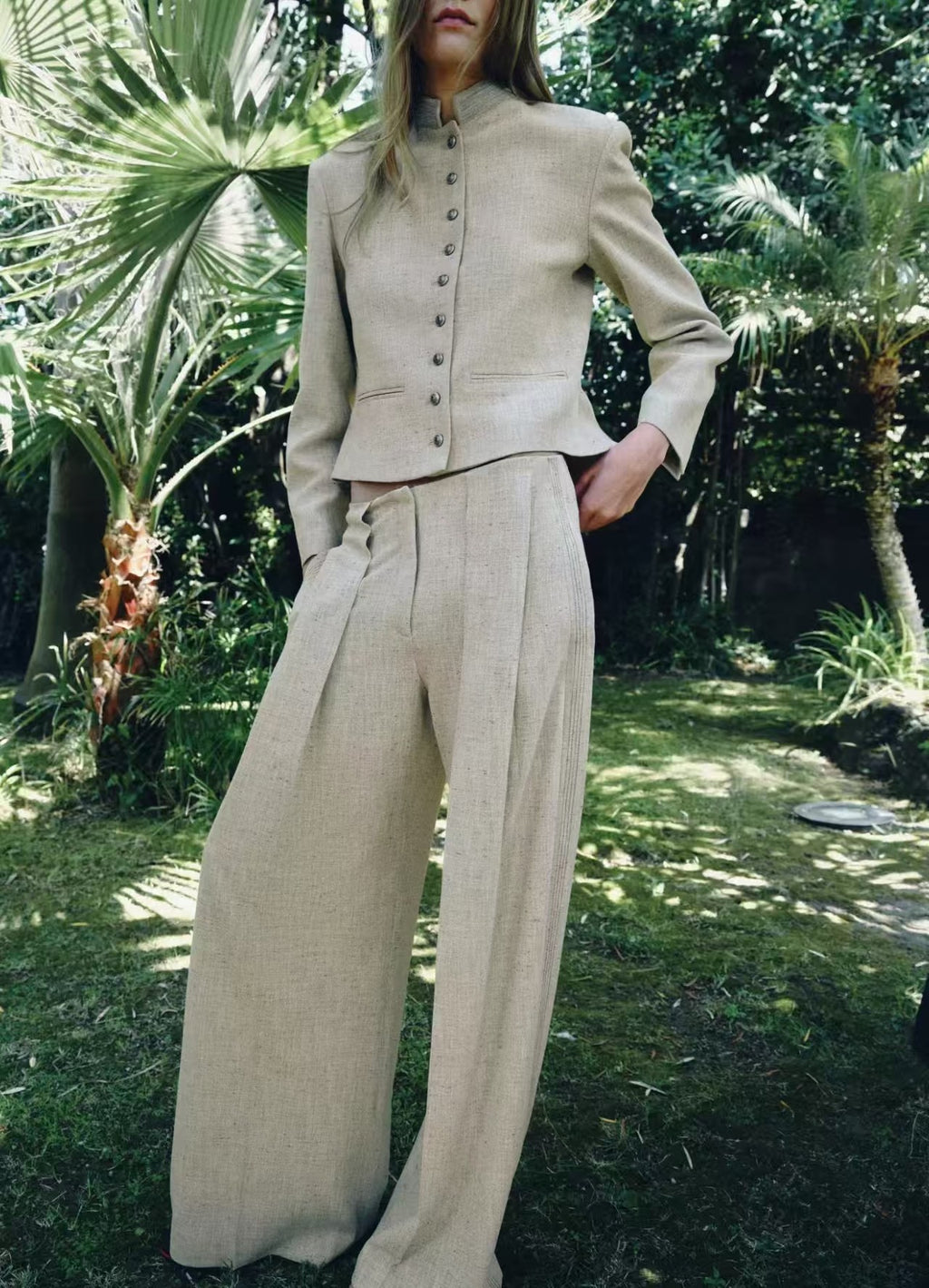 Women Clothing Women Pleated Blazer Straight Leg Pants