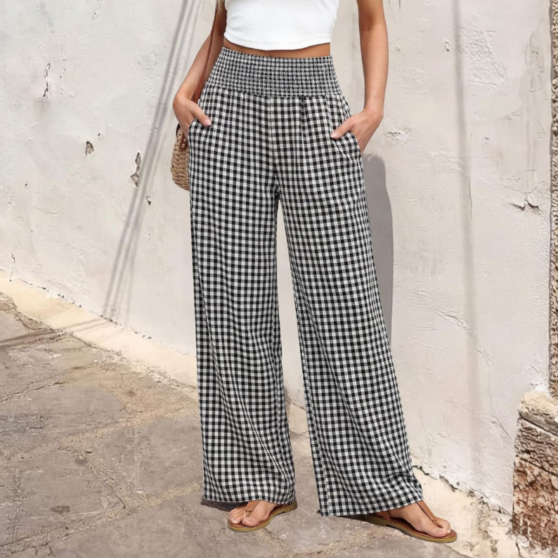 Summer Women HW Striped WL Pants Loose Casual Trousers with