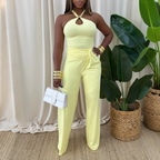 Women Wear Solid Color Suspender Trousers Two Piece Sets HW