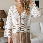 Women Crochet Open Necked Sun Protective Sweater With