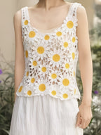 Women Summer Open Work Crochet Multi Color Small Daisy