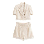 Women Clothing Lace Short Blazer Lace Pleated Casual Shorts
