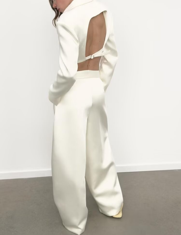 Women Clothing Satin Fitted Waist Backless Suit WL Pants