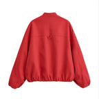 Women Clothing Simple Casual Top Red V neck Profile Short