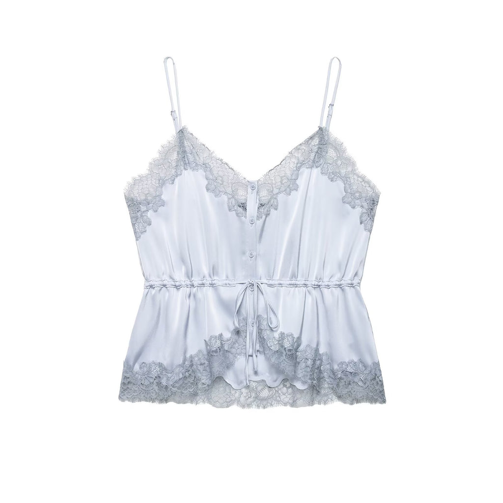Women Clothing Summer Sexy All Match Multicolor V neck Tight Waist Lace Sling