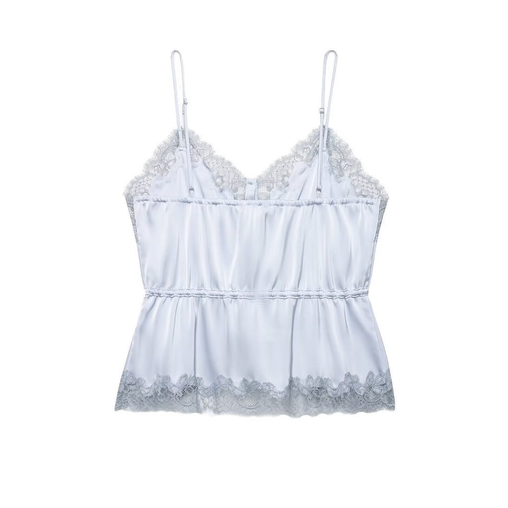 Women Clothing Summer Sexy All Match Multicolor V neck Tight Waist Lace Sling