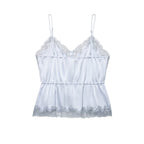 Women Clothing Summer Sexy All Match Multicolor V neck Tight Waist Lace Sling