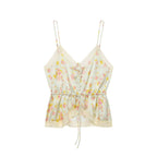 Women Clothing Summer Sexy All Match Multicolor V neck Tight Waist Lace Sling