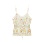 Women Clothing Summer Sexy All Match Multicolor V neck Tight Waist Lace Sling