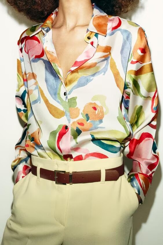 Women Clothing Summer Casual Floral Printed Silk Satin