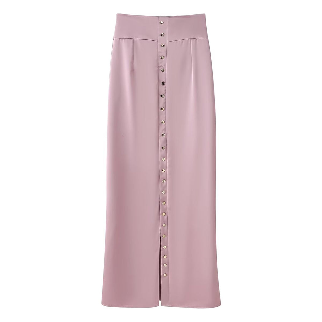 Women Elegant Solid Summer Silk Satin Skirt Sets
