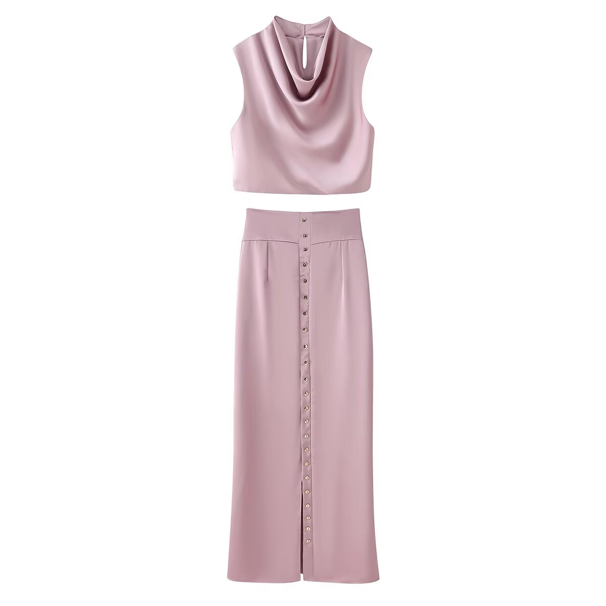 Women Elegant Solid Summer Silk Satin Skirt Sets