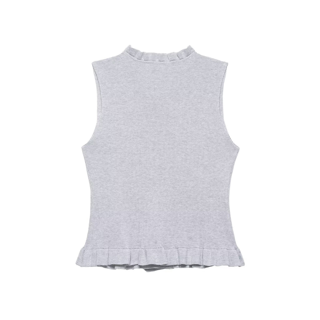 Women Clothing Summer Laminated Decoration Soft round Neck