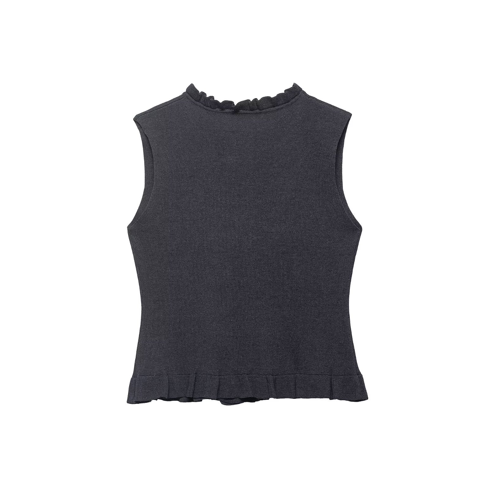 Women Clothing Summer Laminated Decoration Soft round Neck