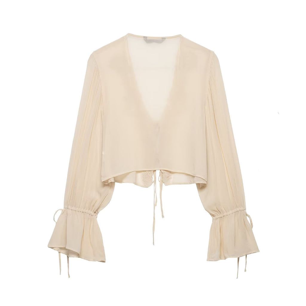 Women Clothing Summer Long Sleeve V neck Lace up