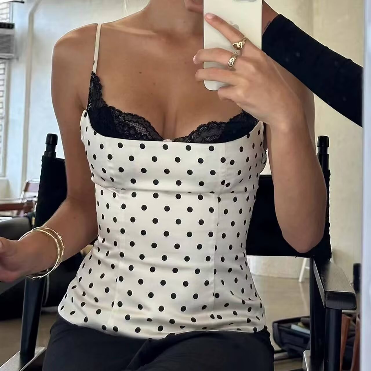 Polka Dot Summer Lace Splicing Sling Vest Slim Fit Slim